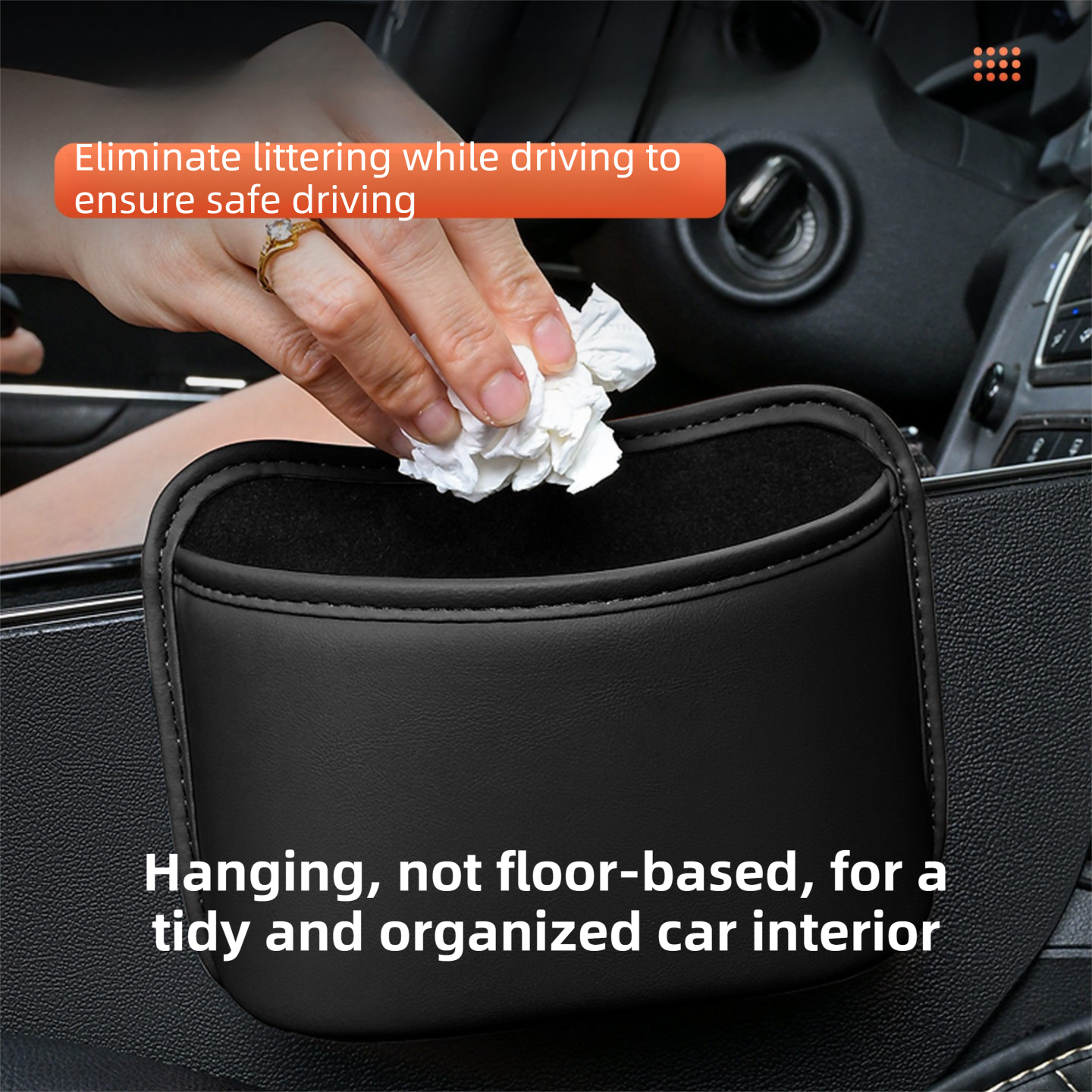 Waterproof leather car hanging organiser — view 6