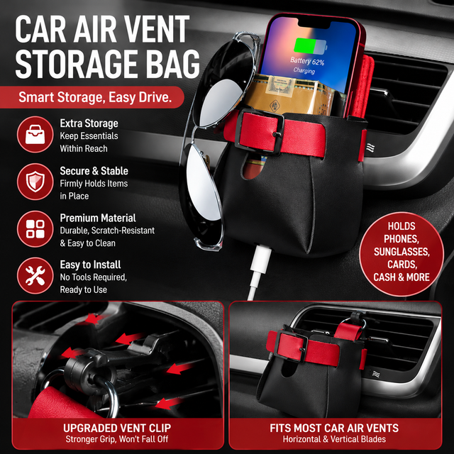 2-pack car air vent leather storage pockets — view 9
