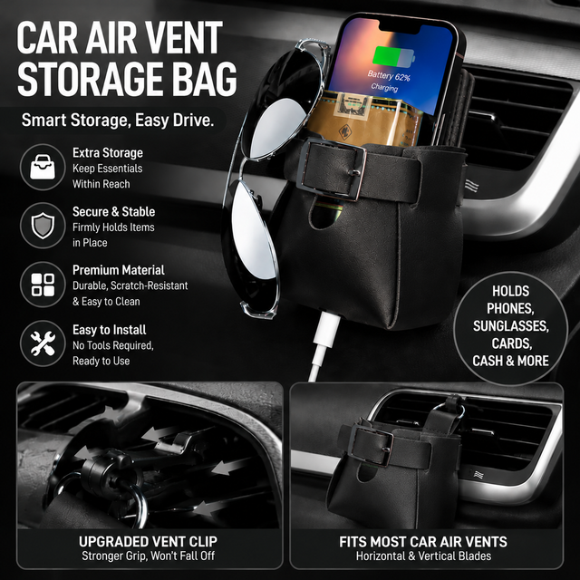 2-pack car air vent leather storage pockets — view 8
