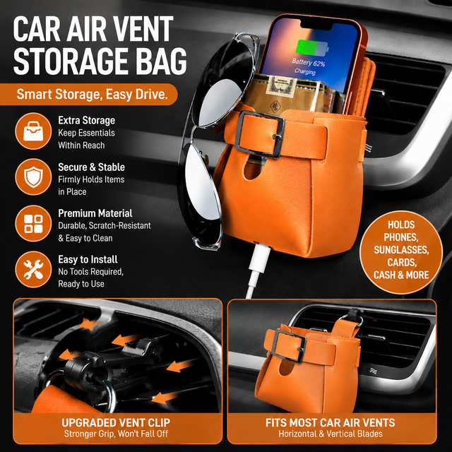 2-pack car air vent leather storage pockets — view 2
