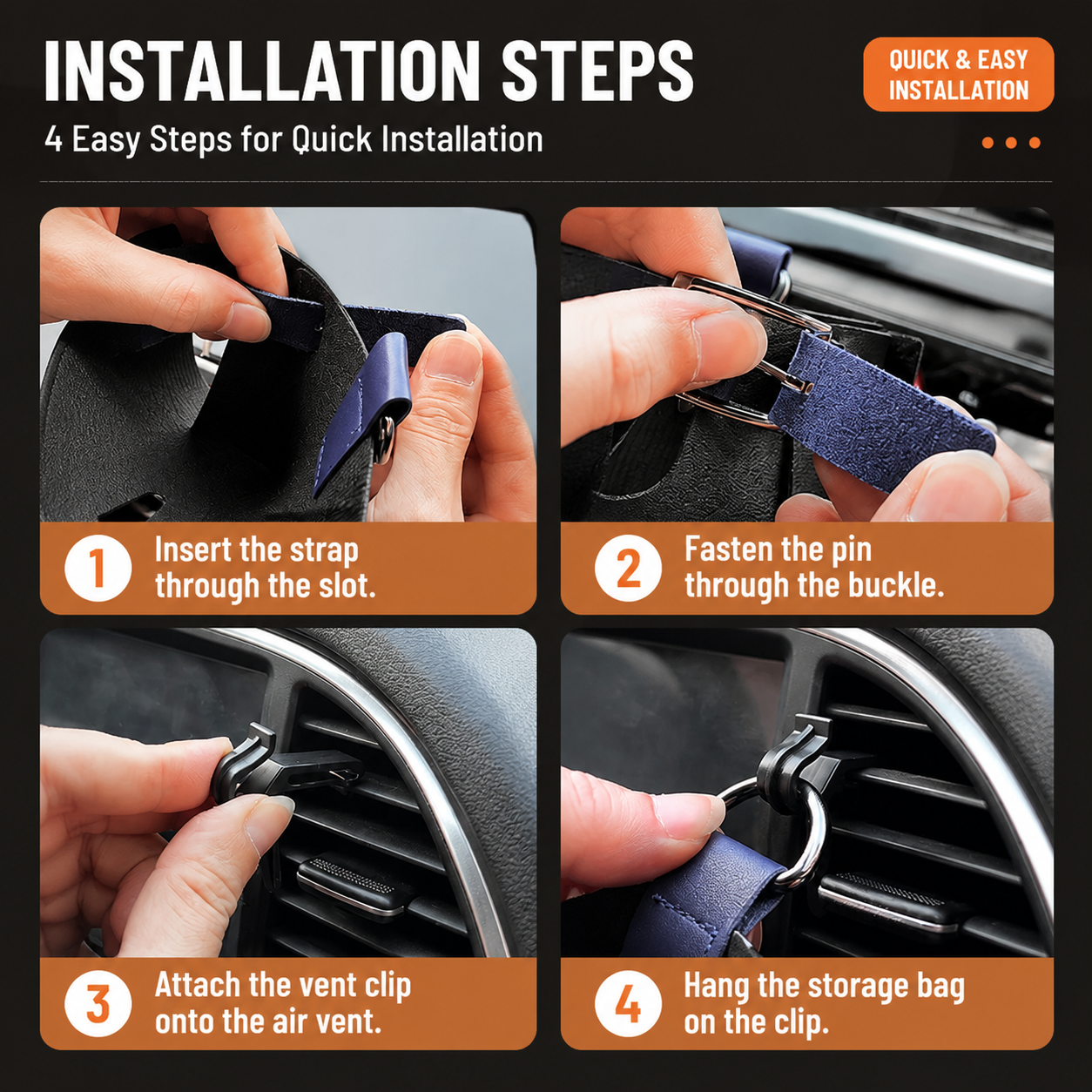 2-pack car air vent leather storage pockets — view 6