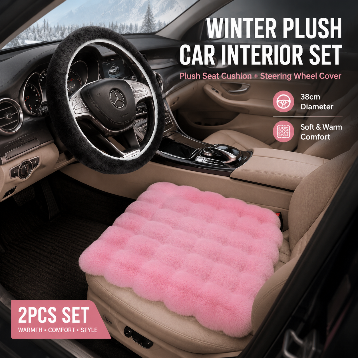 2-piece fleece car seat cushion and wheel cover — view 14