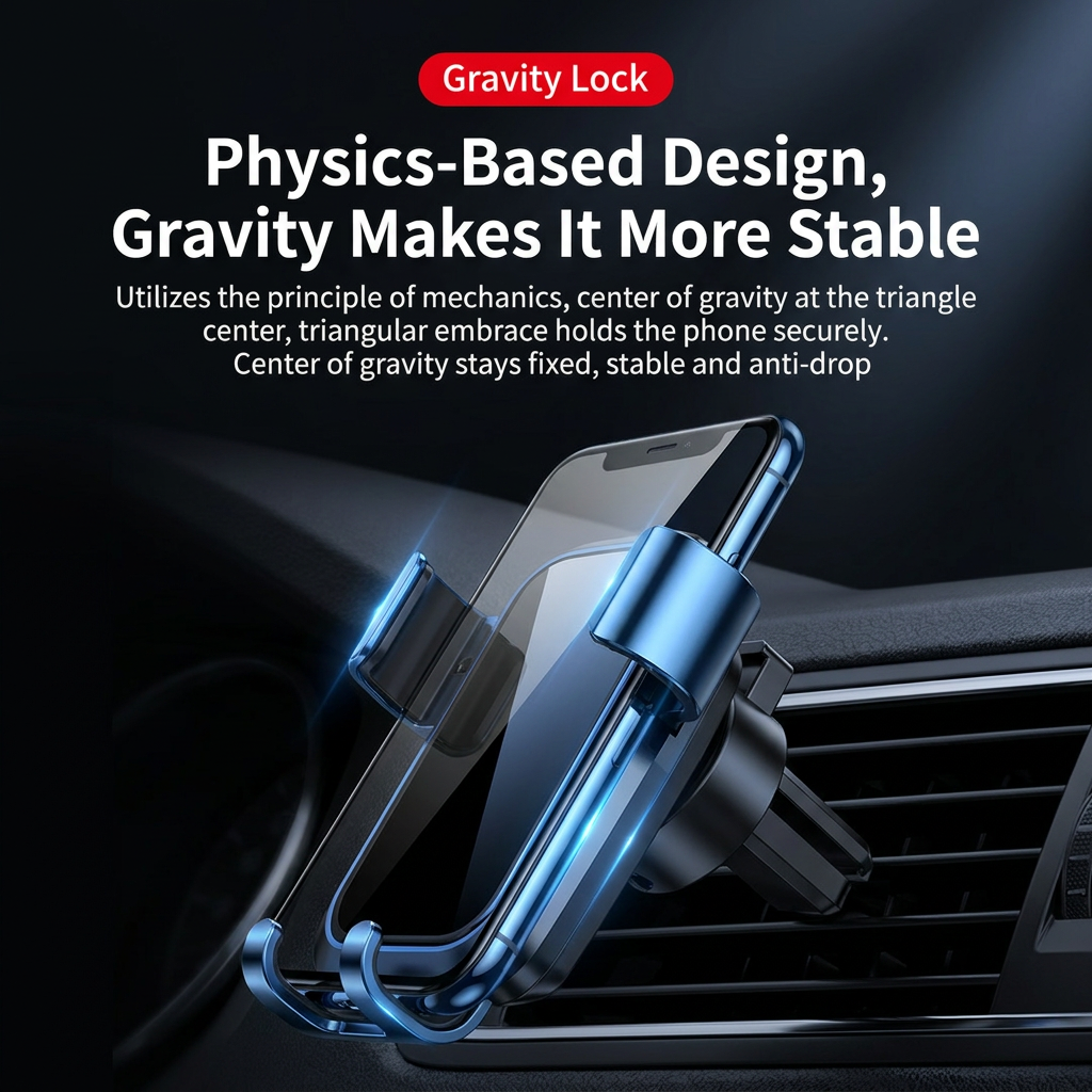 Black car air vent gravity phone holder — view 4