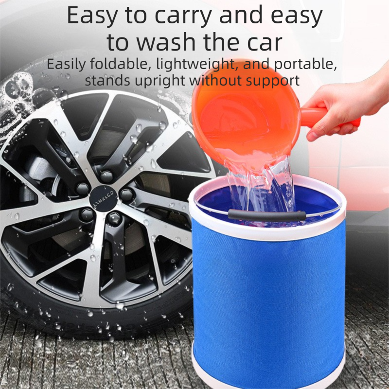 Blue 9L collapsible car wash bucket — view 3