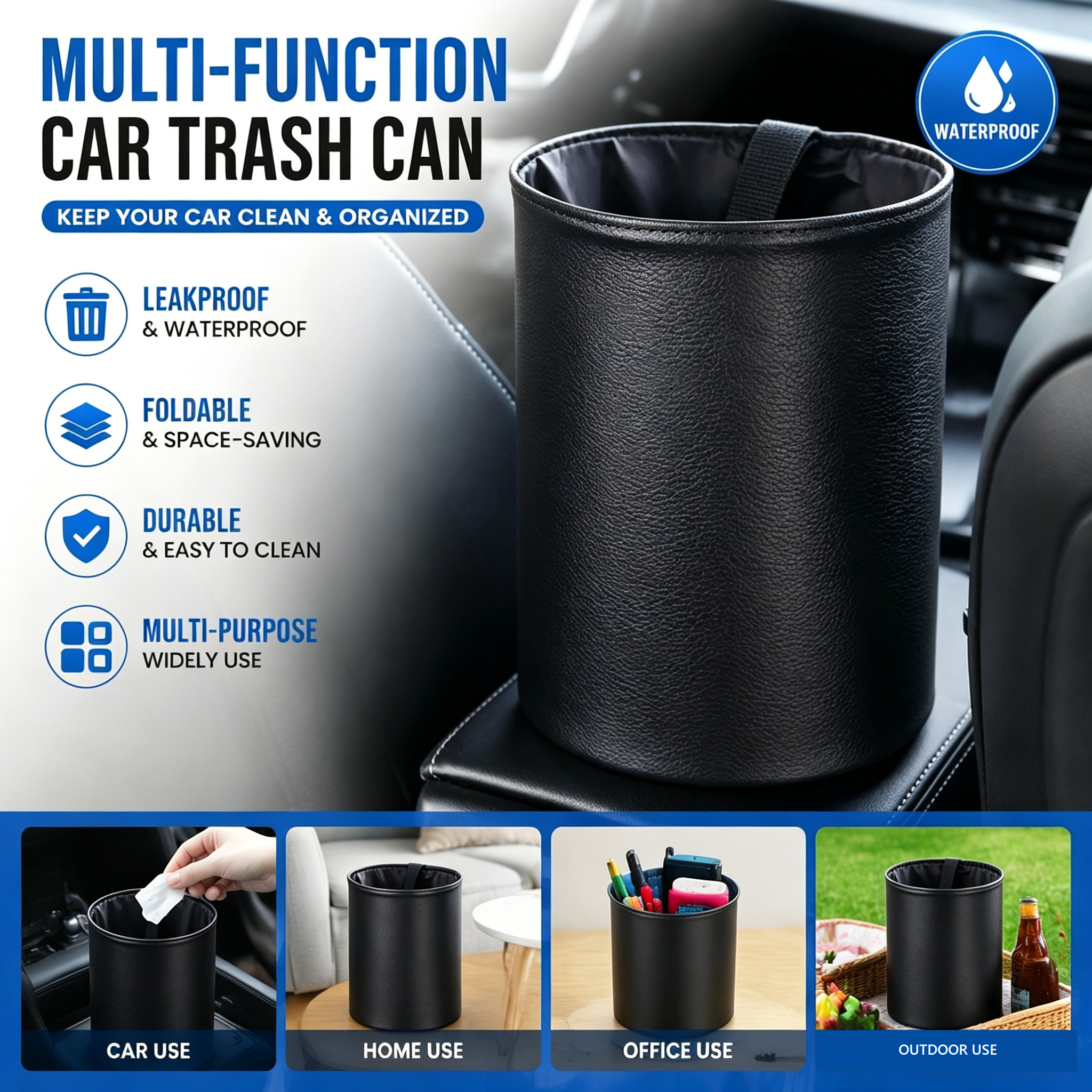 Foldable dual-layer car rubbish bin — view 17
