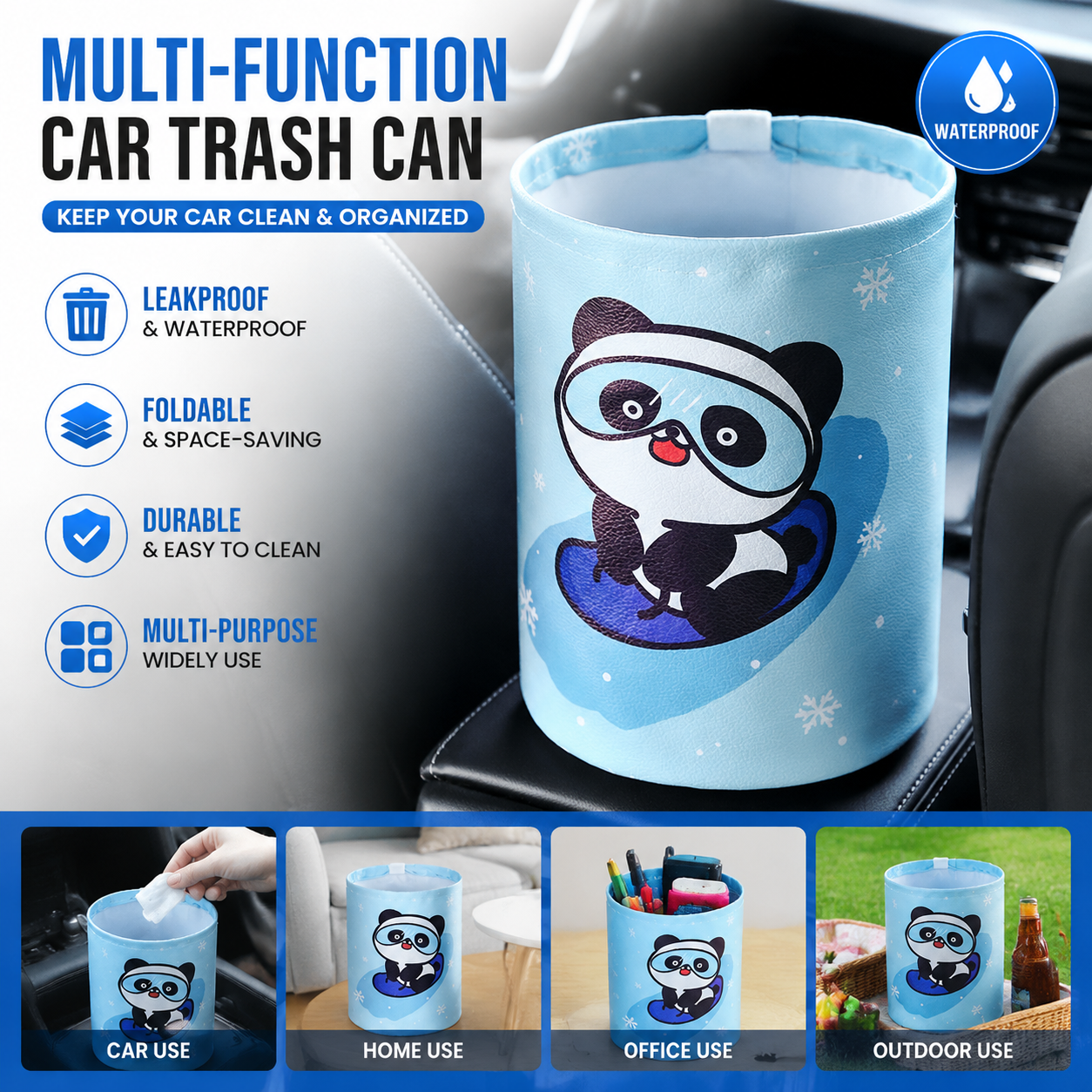 Foldable dual-layer car rubbish bin — view 2