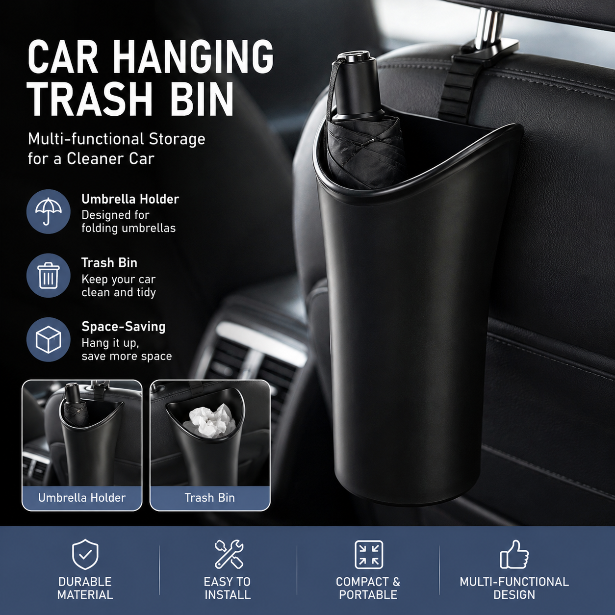 Car umbrella storage bucket hanging bin — view 13