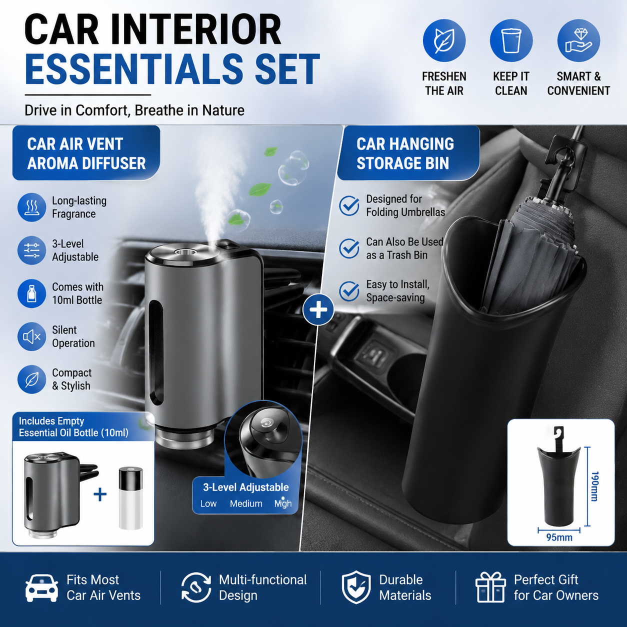 2-piece car aroma diffuser and storage bin — view 19