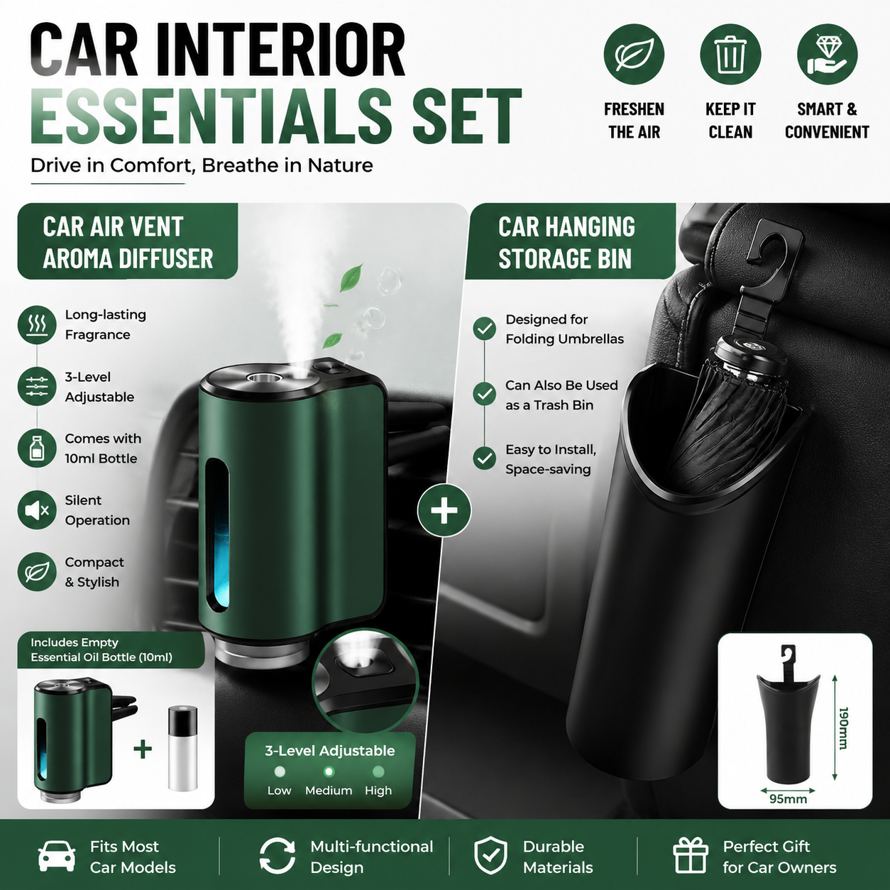 2-piece car aroma diffuser and storage bin — view 16