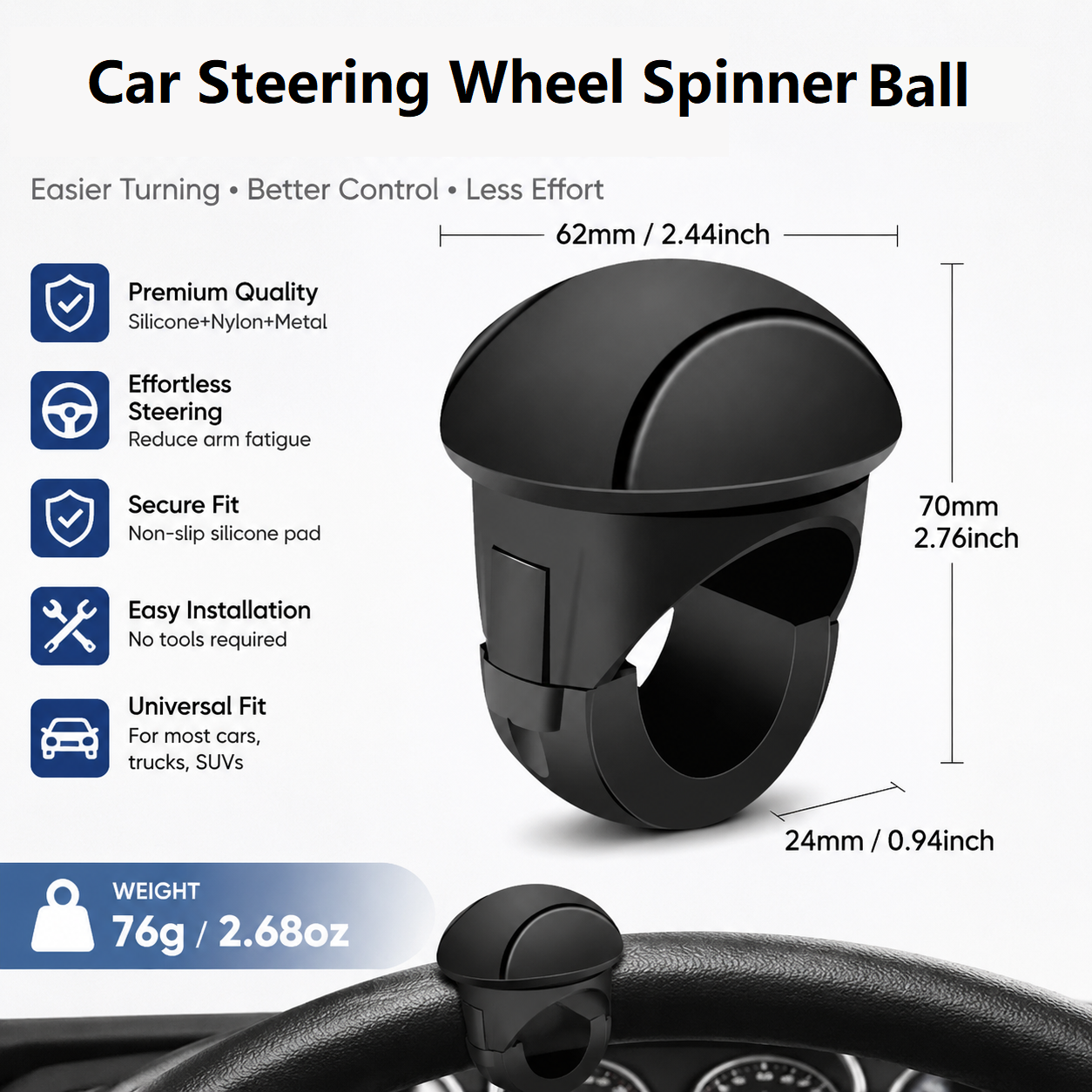 Car steering wheel spinner ball — view 2