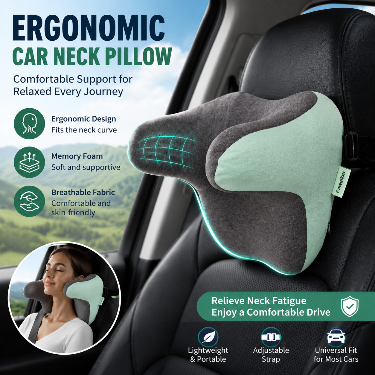 Ergonomic memory foam car neck pillow — view 10