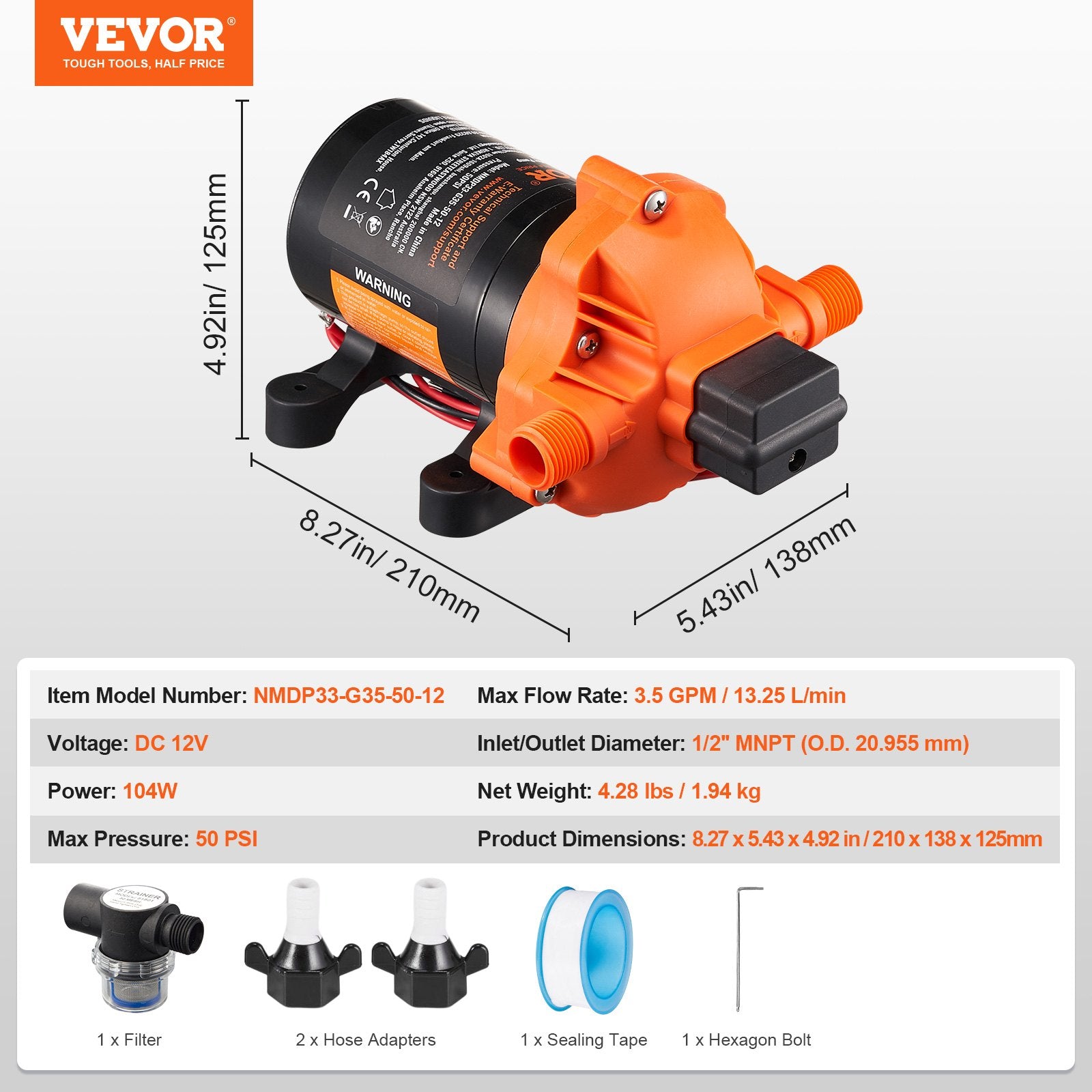 Diaphragm Pump 3.5GPM 13.25L/min 3-Chamber — view 8