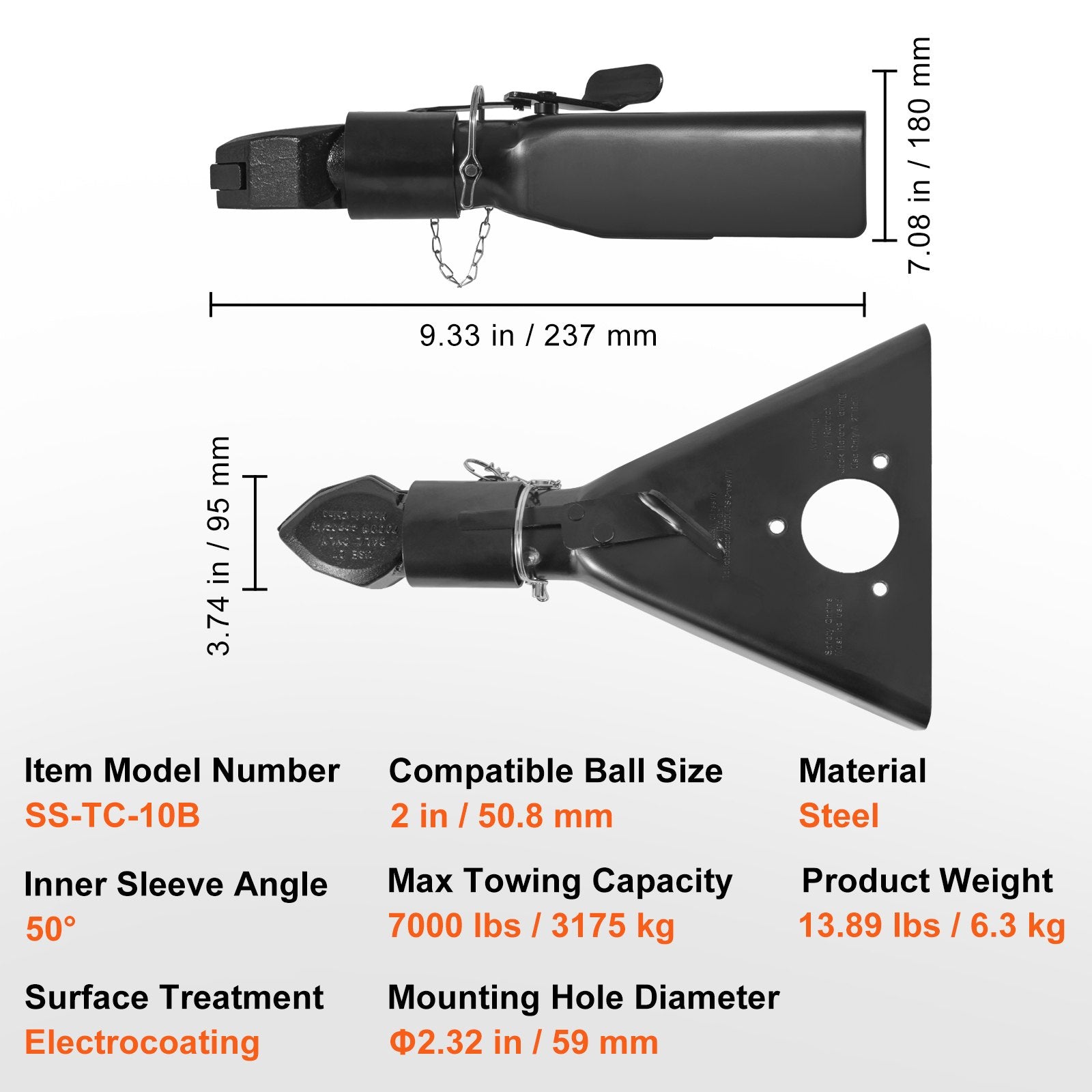 A-Frame Trailer Coupler, Fits 2-Inch — view 8