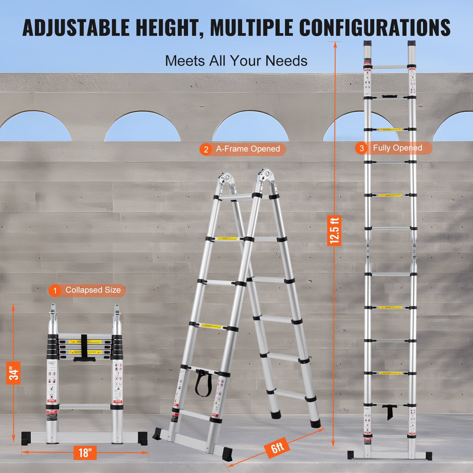 Telescoping Extension Ladder 12.5FT A-Shape — view 7