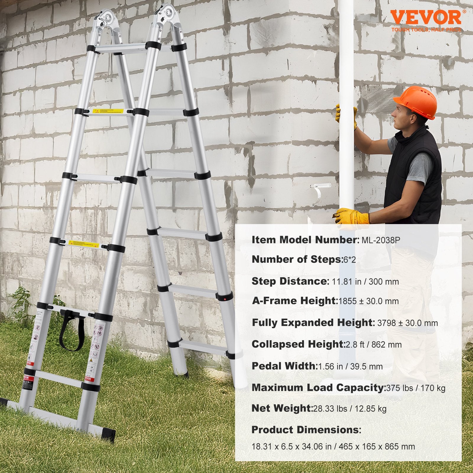 Telescoping Extension Ladder 12.5FT A-Shape — view 8