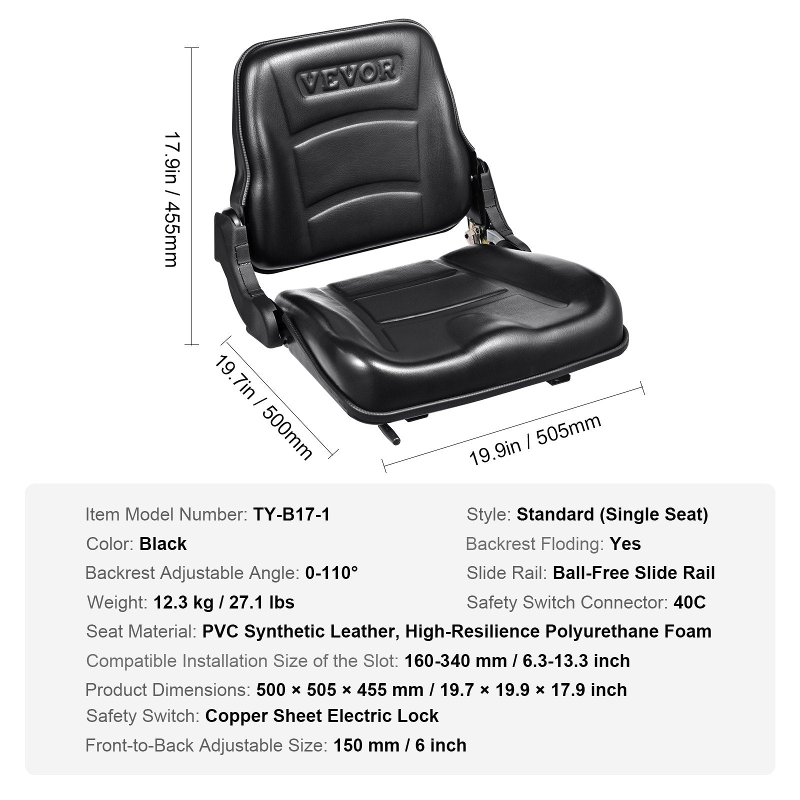 Universal Forklift Seat, Fold Down — view 8