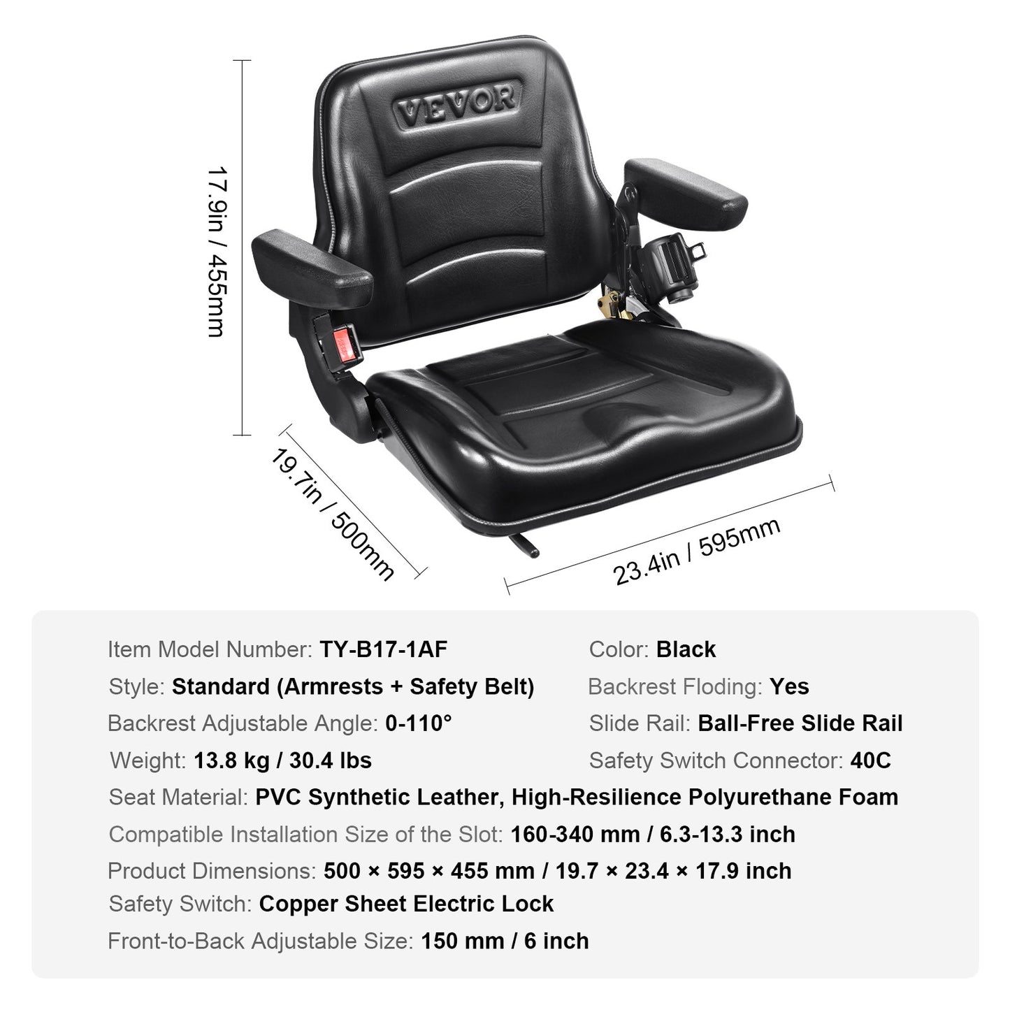 Universal Forklift Seat, Fold Down — view 8