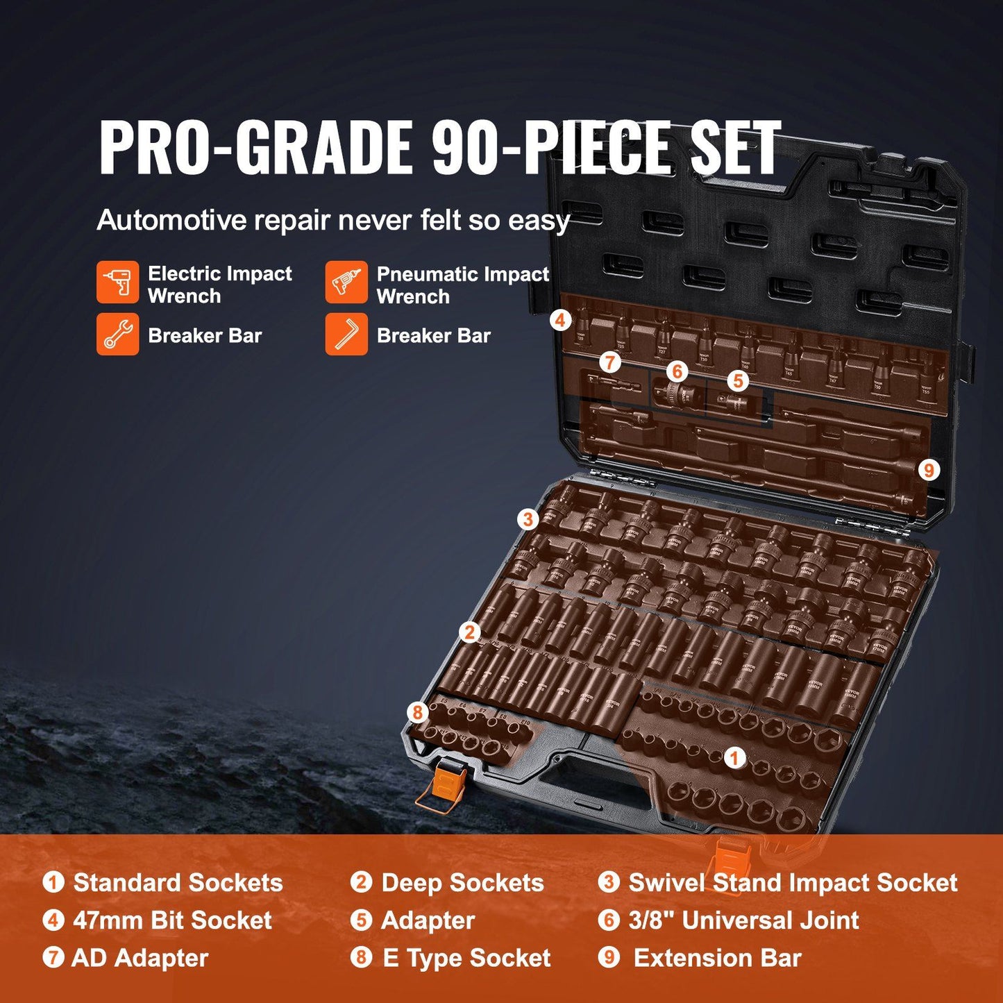 3/8in Drive Impact Socket Set — view 4