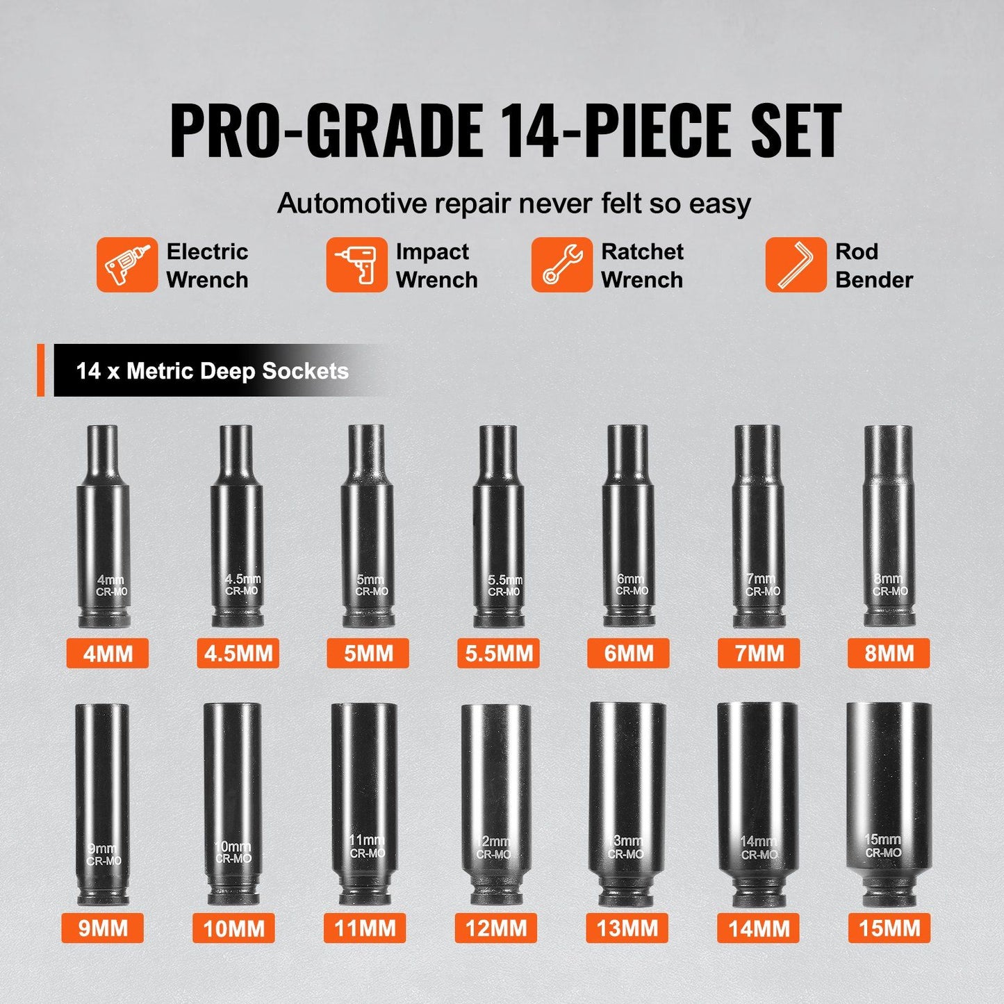 1/4 inch drive impact socket set, 14 piece — view 4