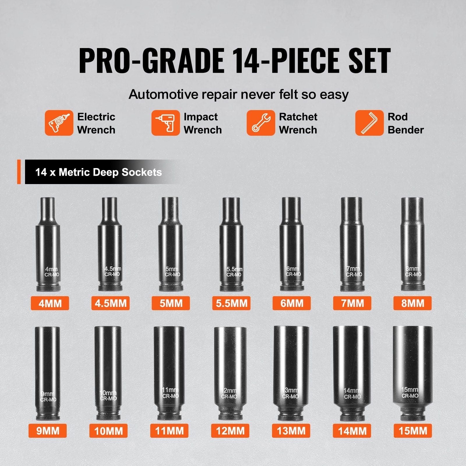 1/4 inch drive impact socket set, 14 piece — view 4