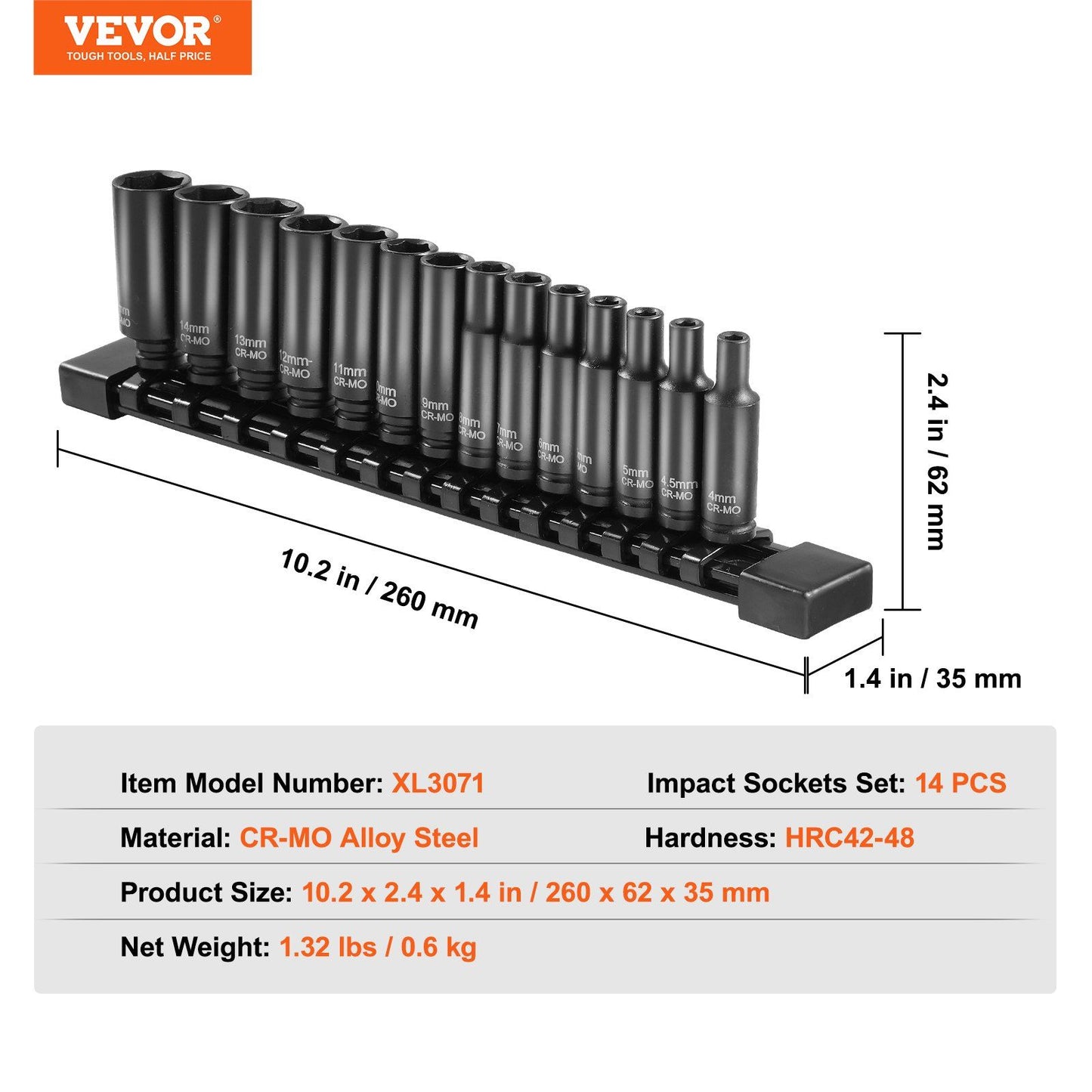 1/4 inch drive impact socket set, 14 piece — view 8
