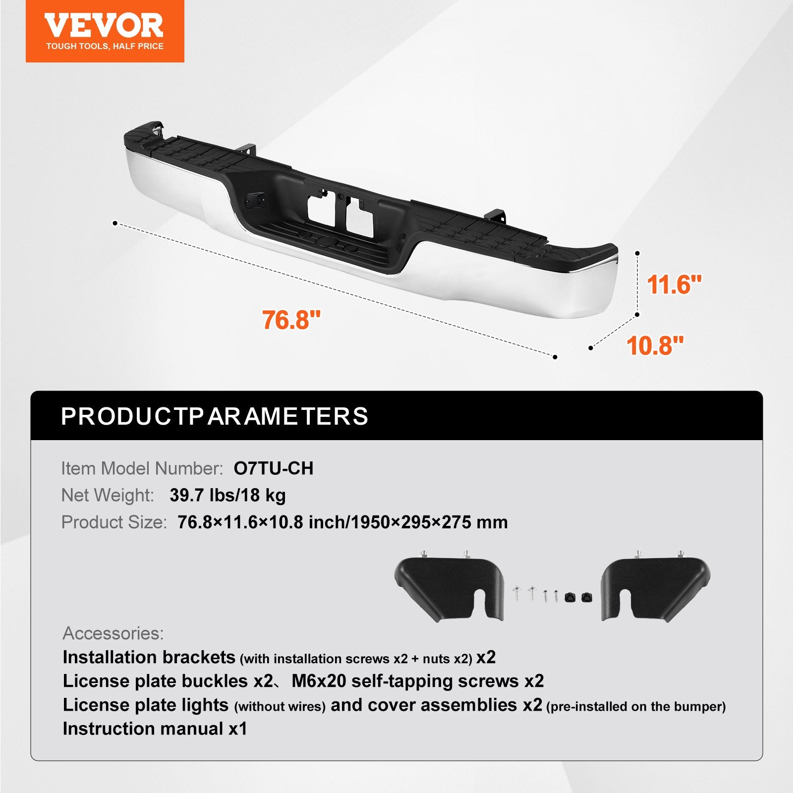 Rear Step Bumper Chrome Steel — view 8