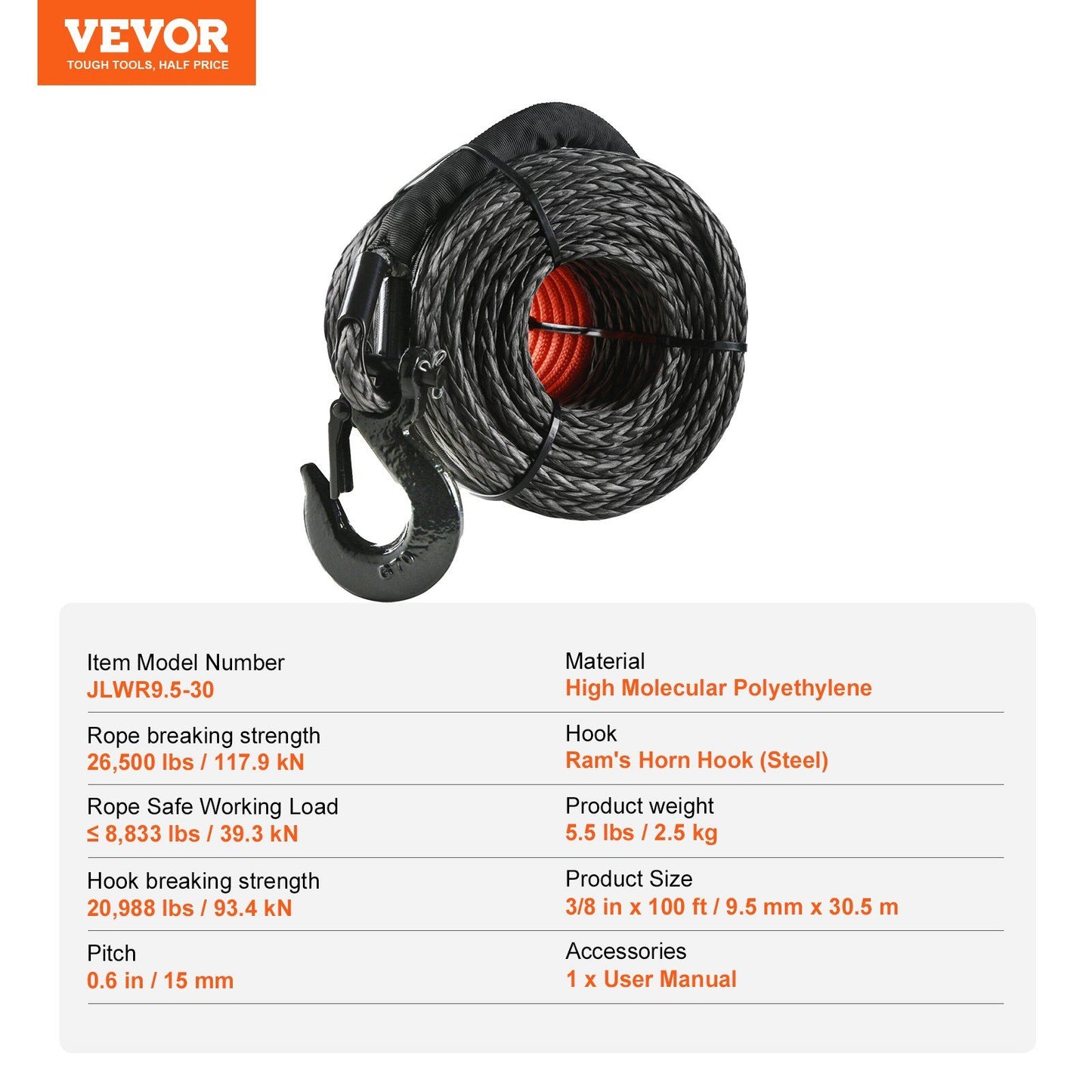 Synthetic winch rope 9.5 mm x 30.5 m — view 8