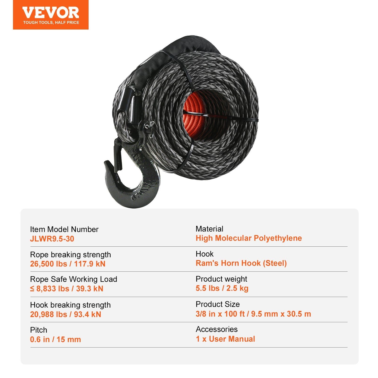 Synthetic winch rope 9.5 mm x 30.5 m — view 8