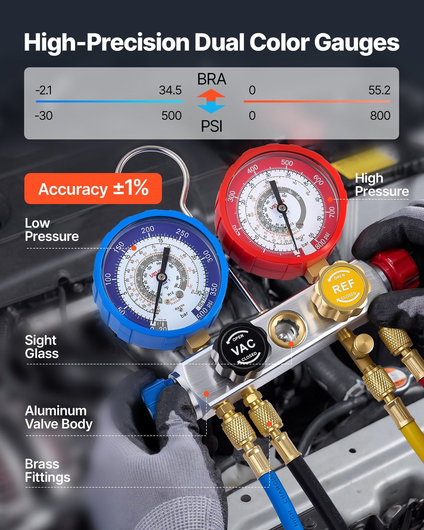 AC manifold gauge set for R22 R404A R410A — view 5