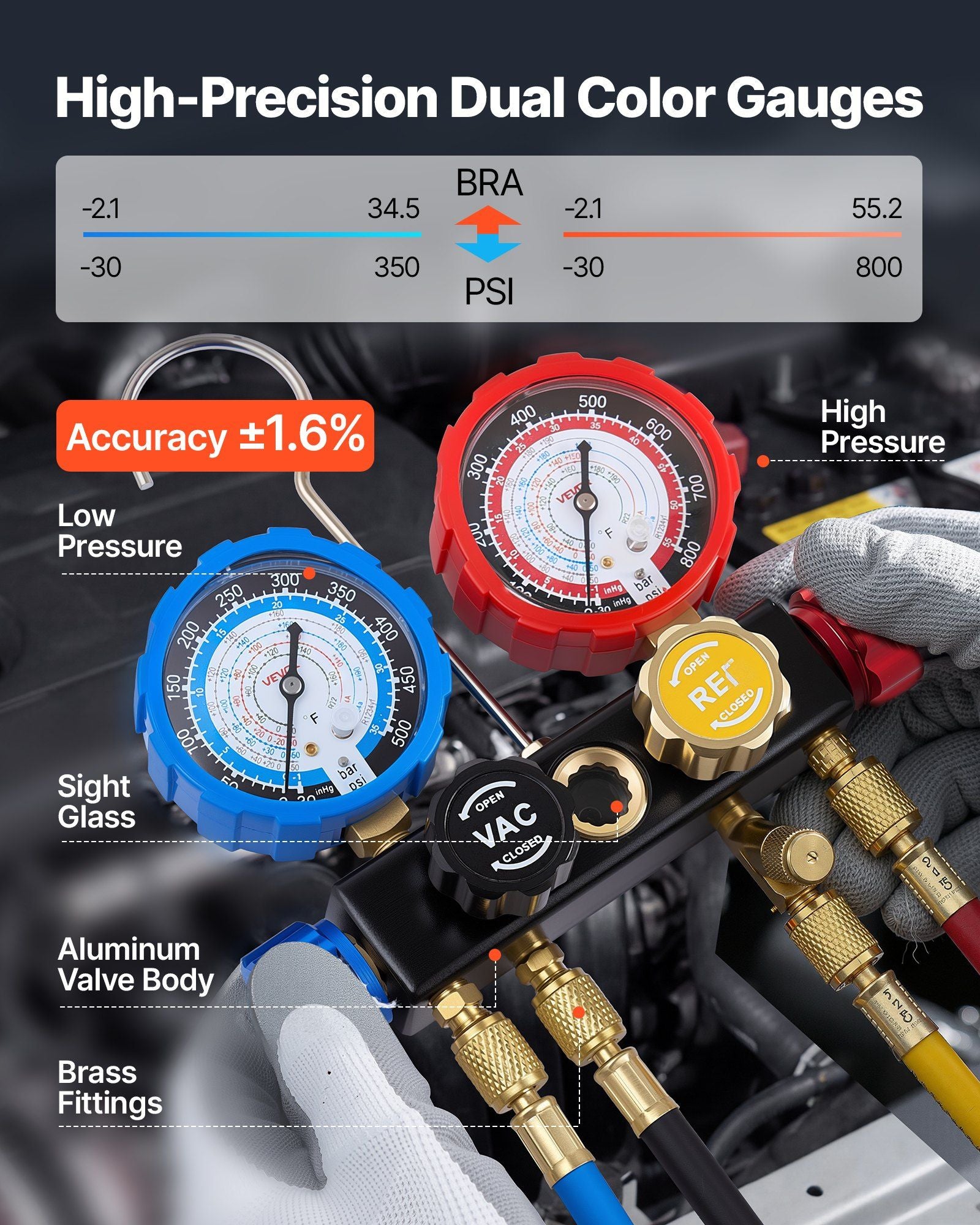 AC manifold gauge set, 4 way — view 5