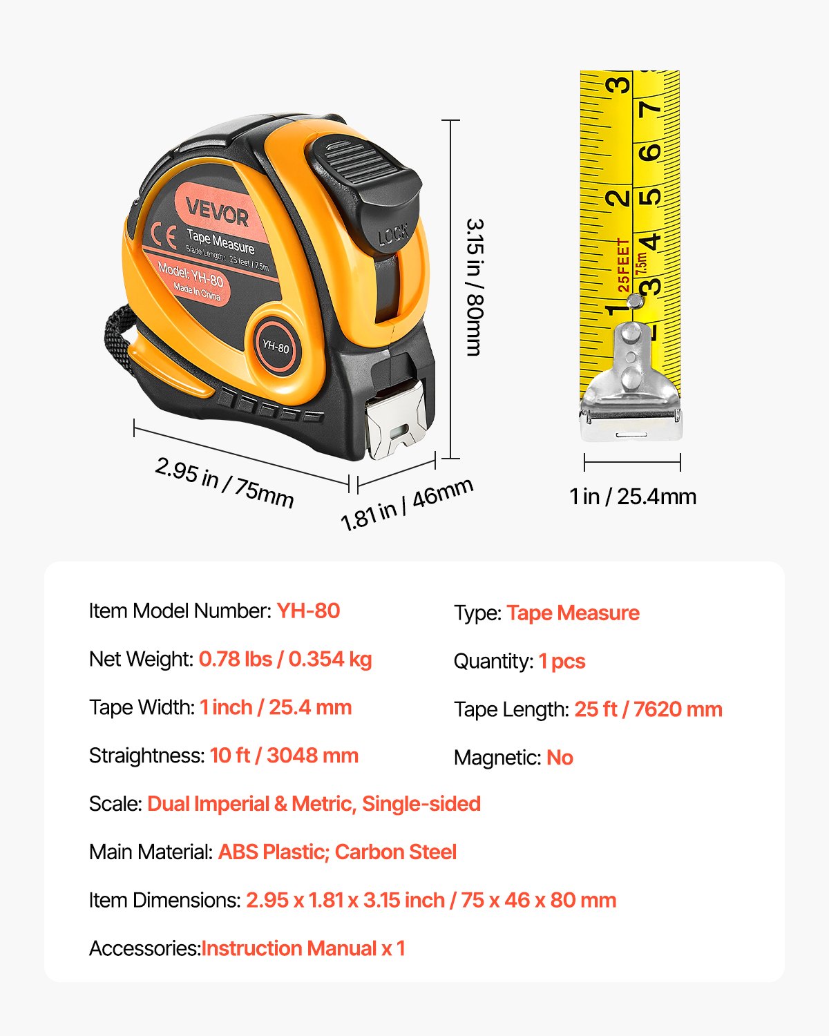 Tape Measure 7620mm Retractable Imperial — view 8