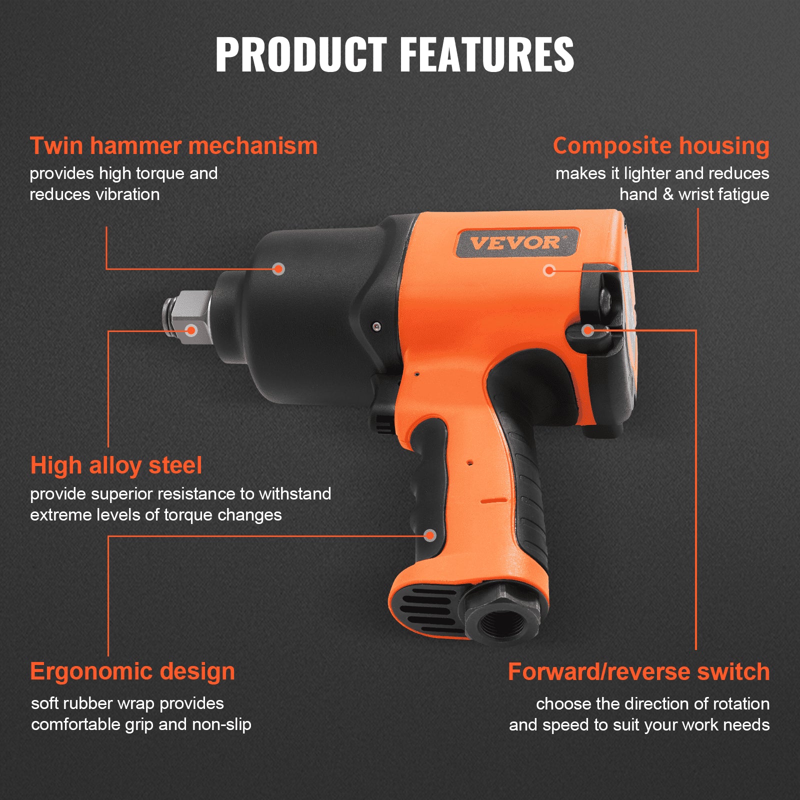 Air Impact Wrench, 3/4-Inch Drive — view 6