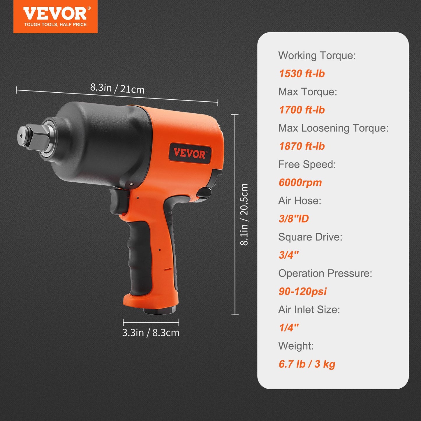 Air Impact Wrench, 3/4-Inch Drive — view 8