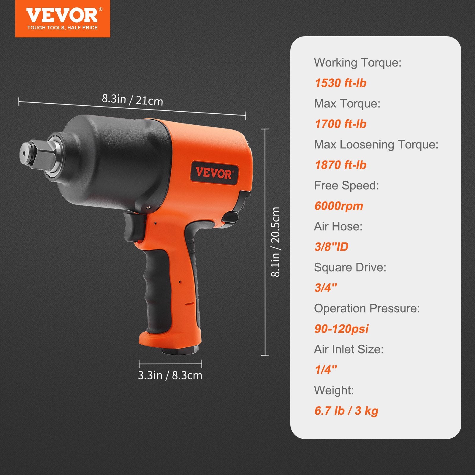 Air Impact Wrench, 3/4-Inch Drive — view 8