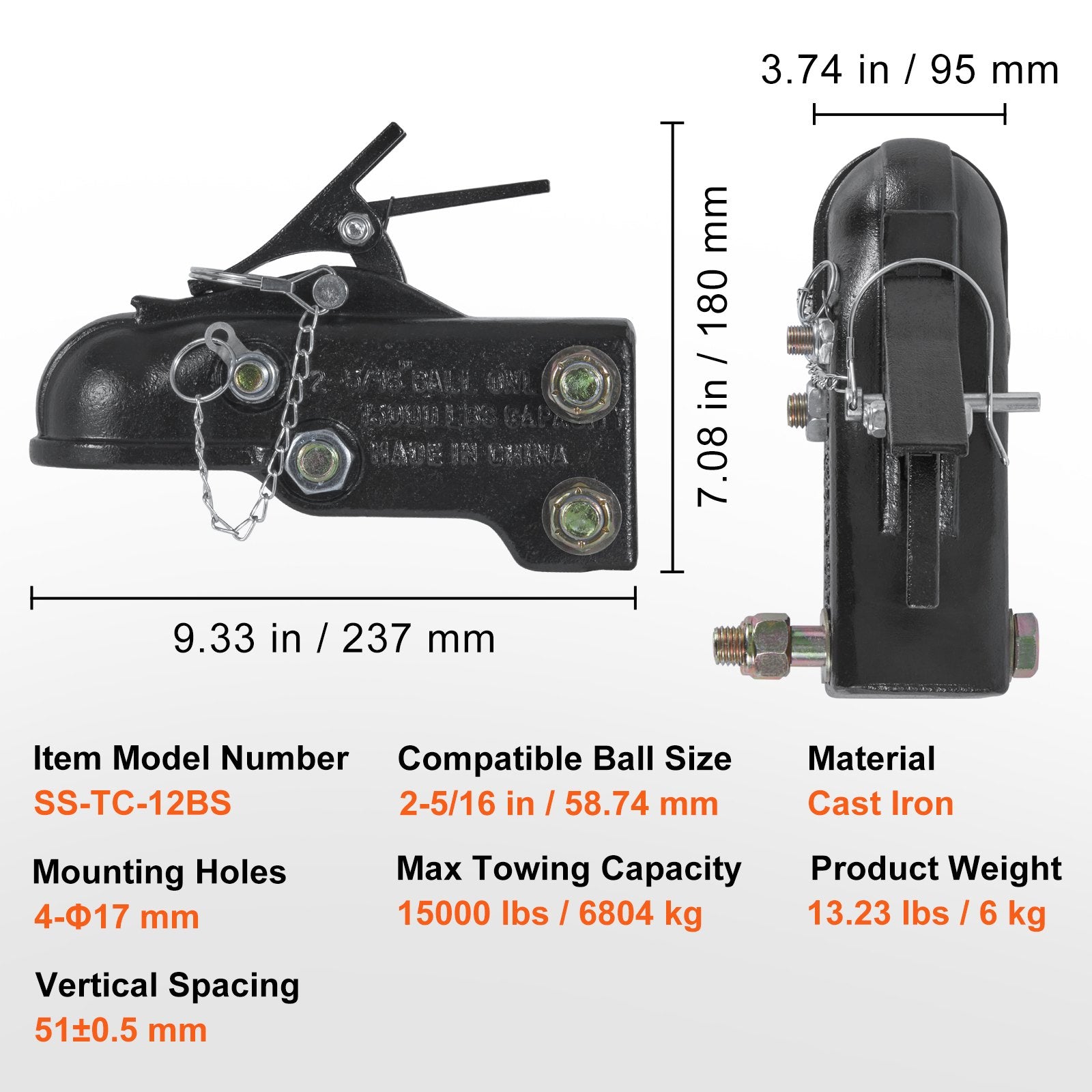 Adjustable Trailer Coupler, 2-5/16 Hitch — view 8
