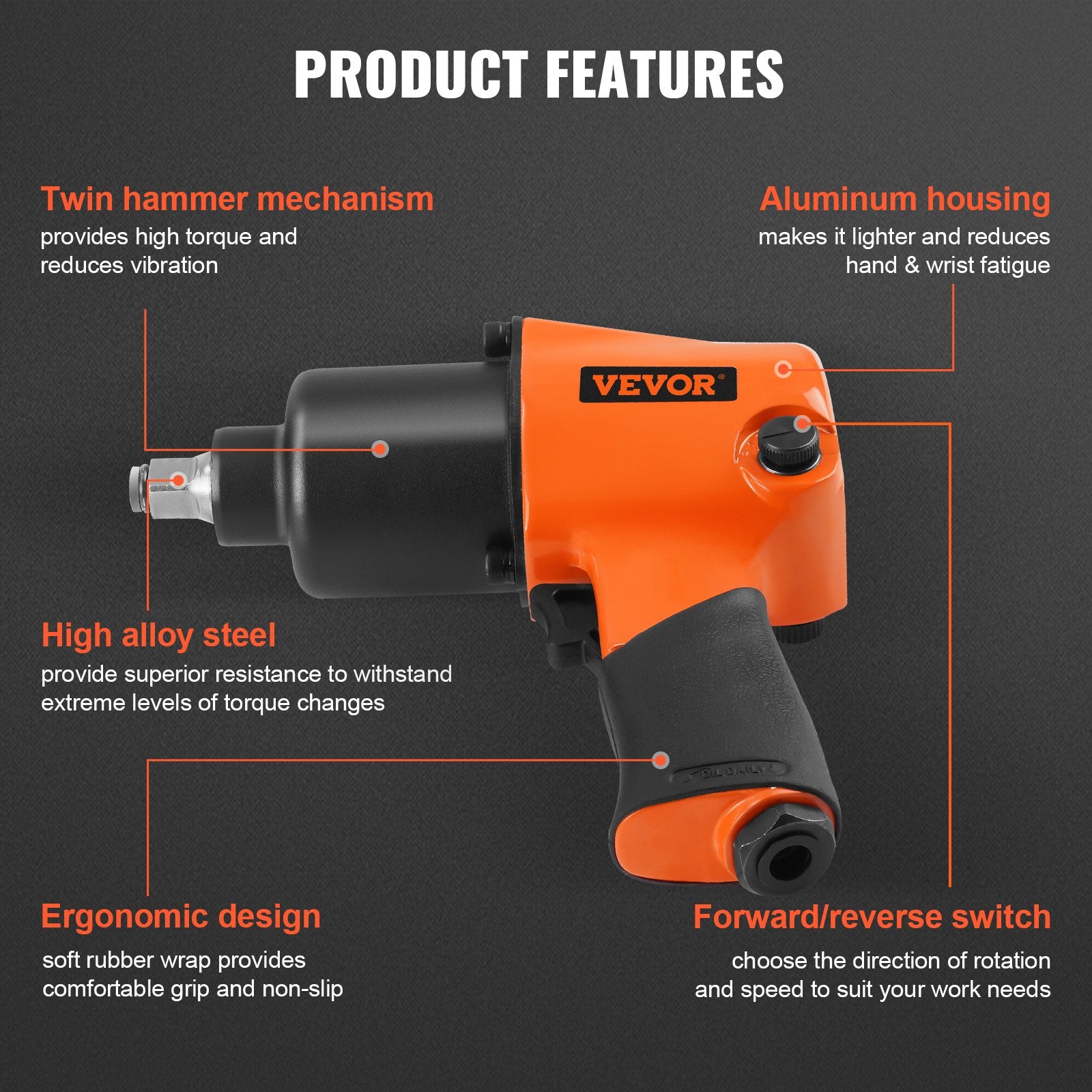 Air Impact Wrench, 1/2 Drive — view 4