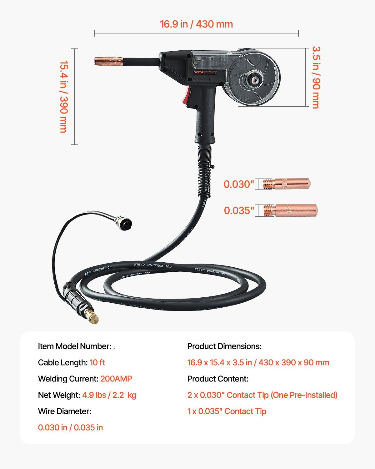 200 amp spool gun with 10ft cable — view 8