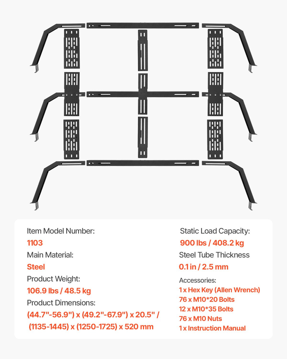Overland Truck Bed Rack, 125-172.5 — view 8