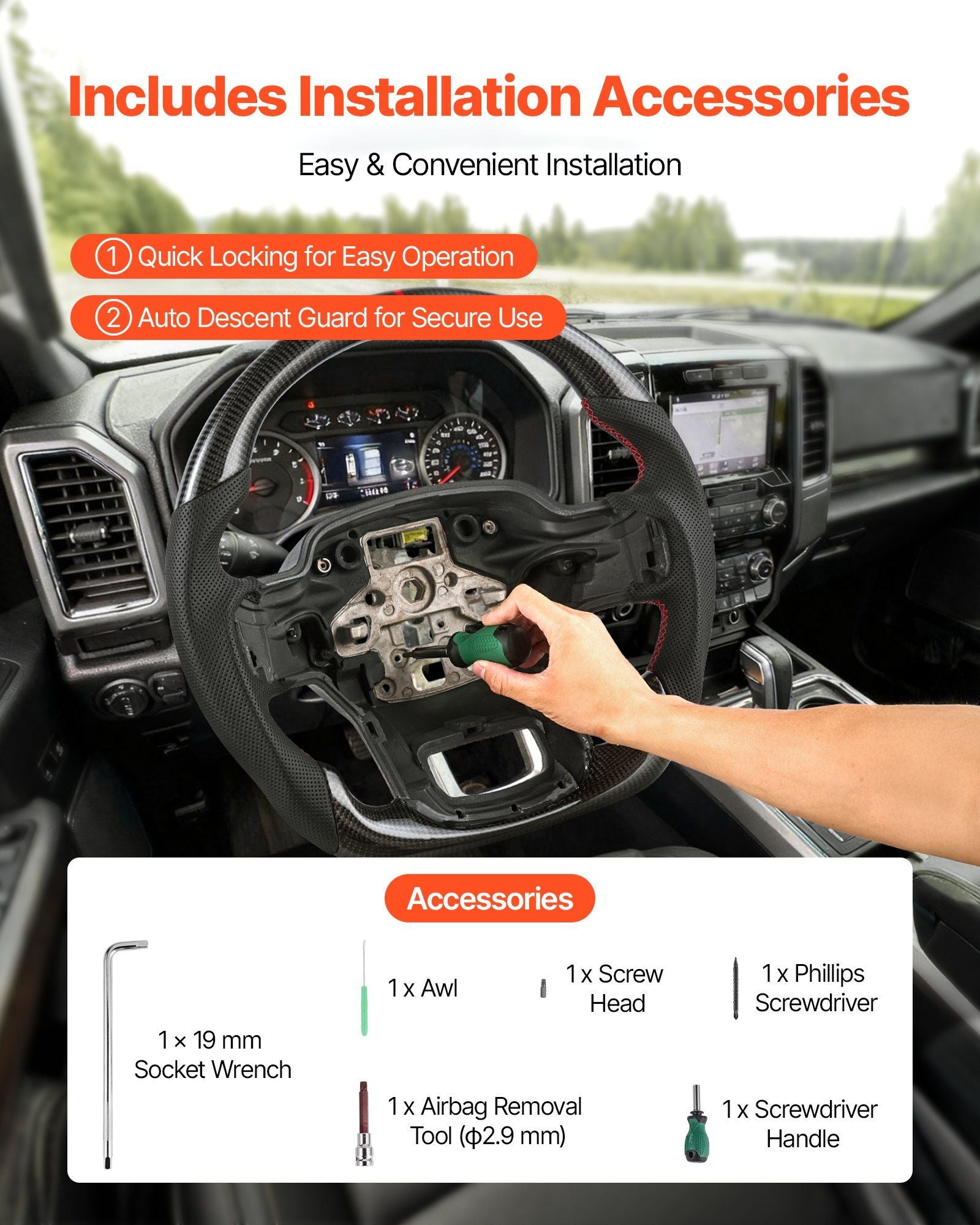 Carbon fibre steering wheel for Ford F150 — view 7