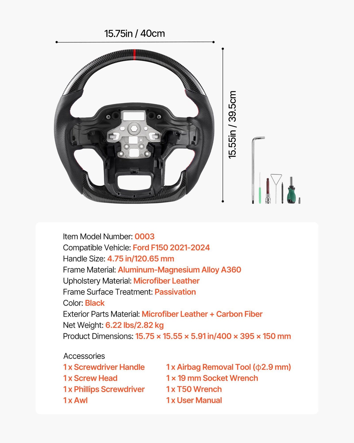 Carbon fibre steering wheel for Ford F150 — view 8