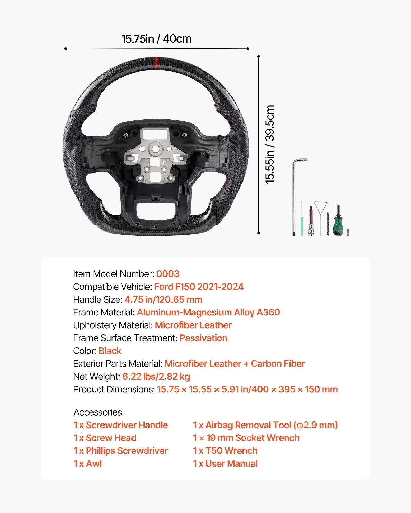 Carbon fibre steering wheel for Ford F150 — view 8