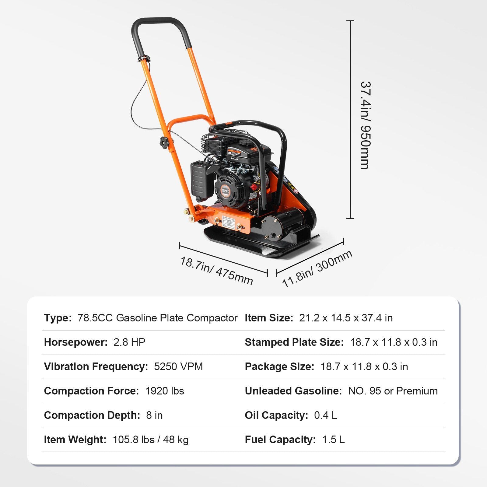 Plate Compactor 2.8 HP 78.5CC Gas Engine — view 8