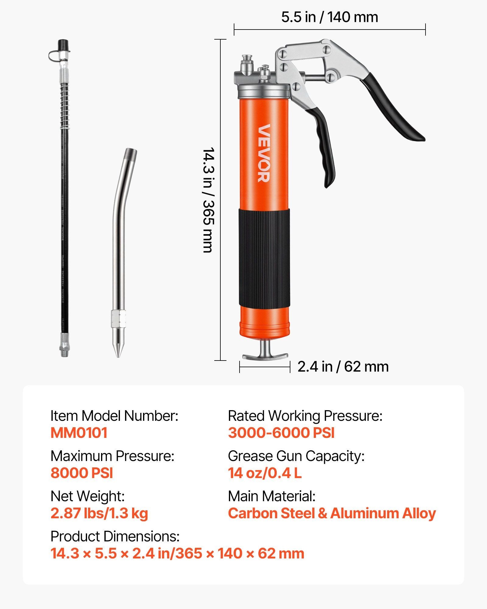 Heavy duty pistol grip grease gun 8000 PSI — view 8