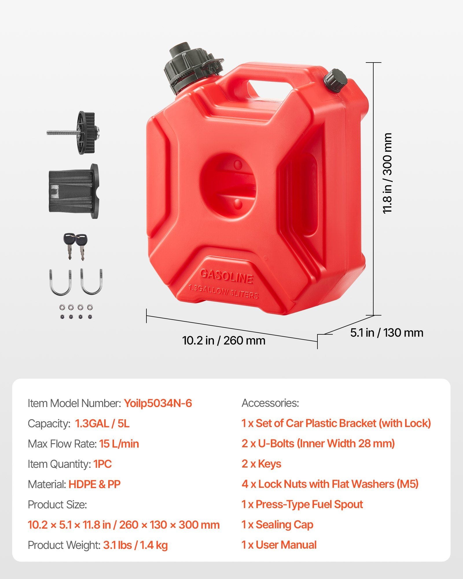 Fuel container 5 L gas can, red — view 8