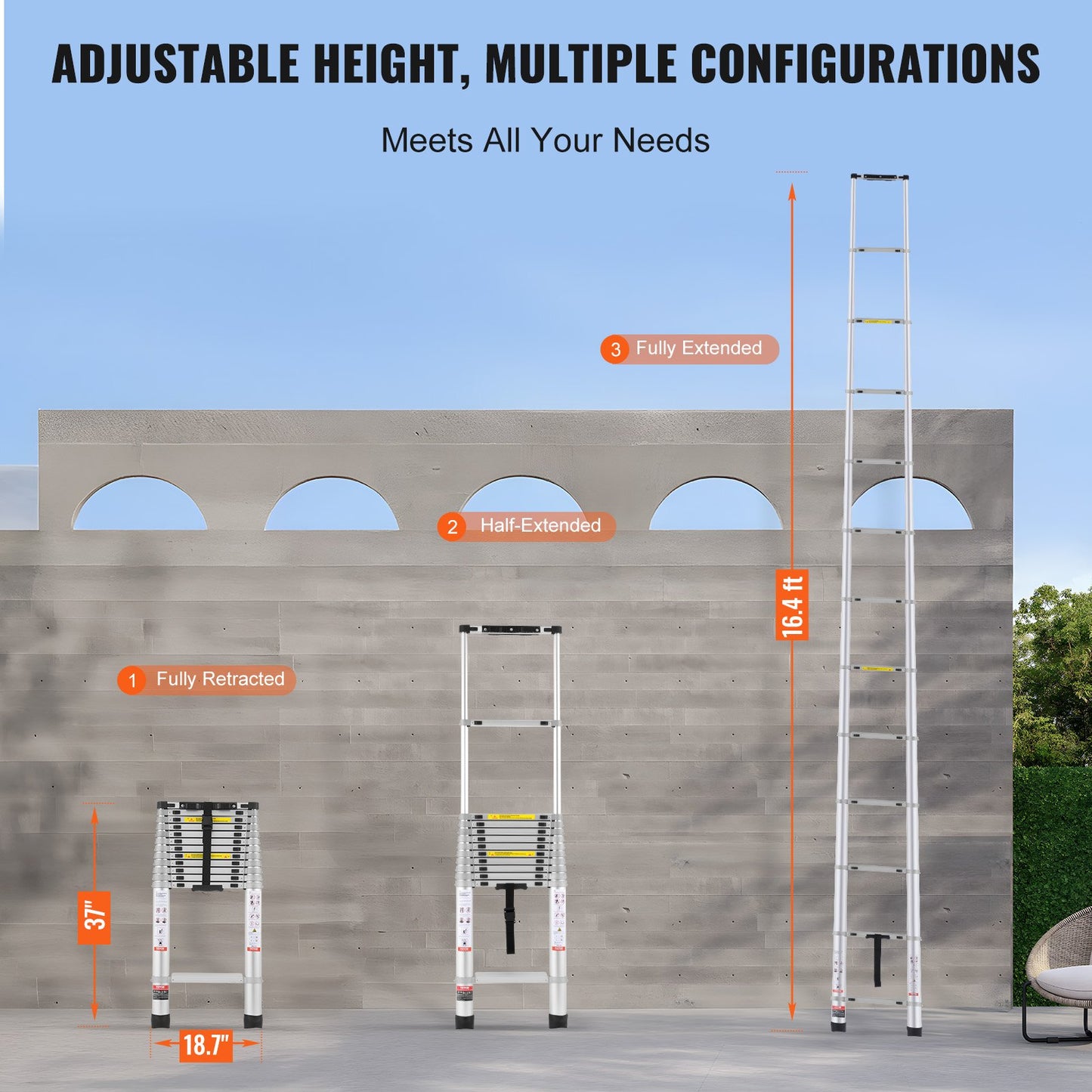 Telescoping Extension Ladder 16.5FT Multi-button — view 7