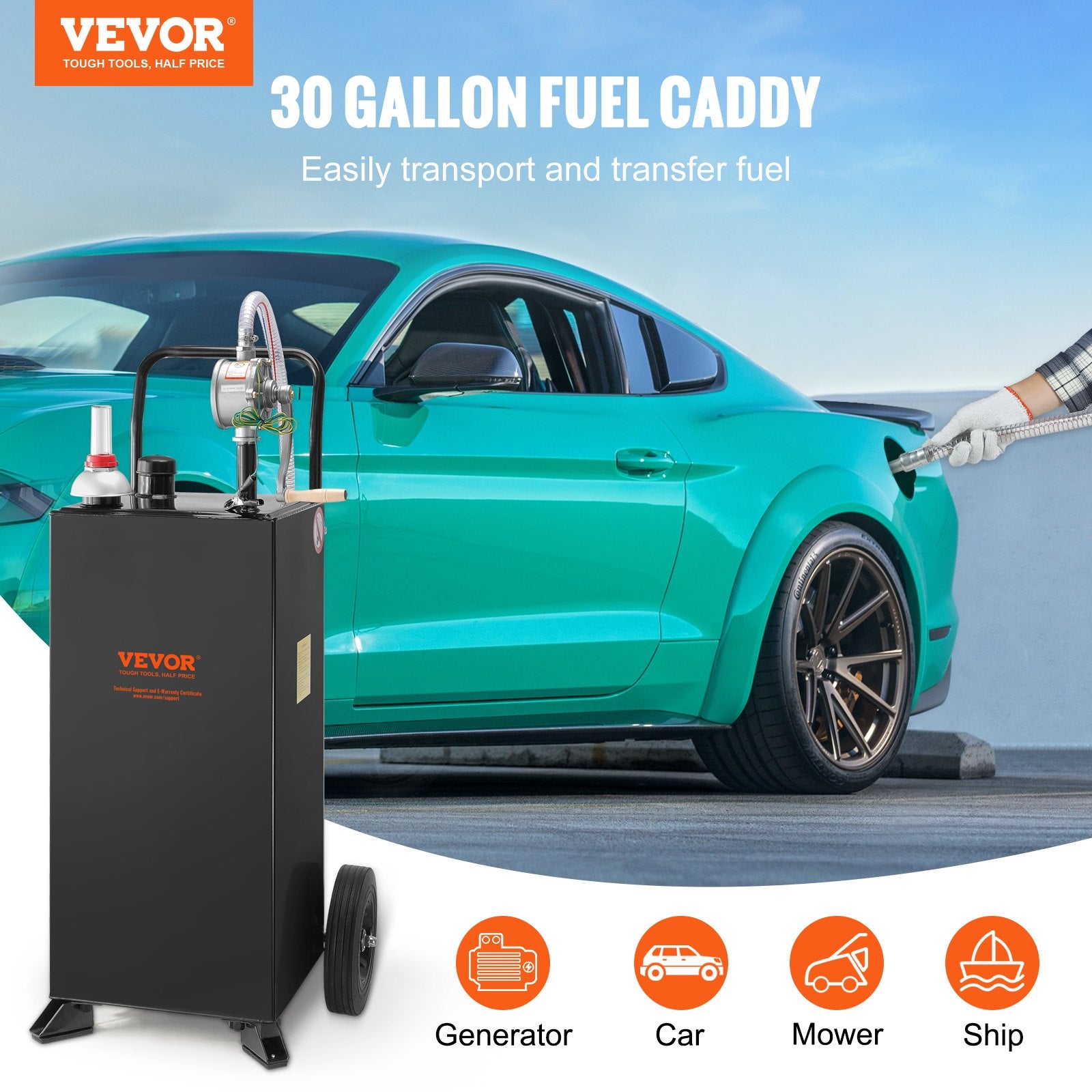 114L gas caddy fuel storage tank with wheels — view 3