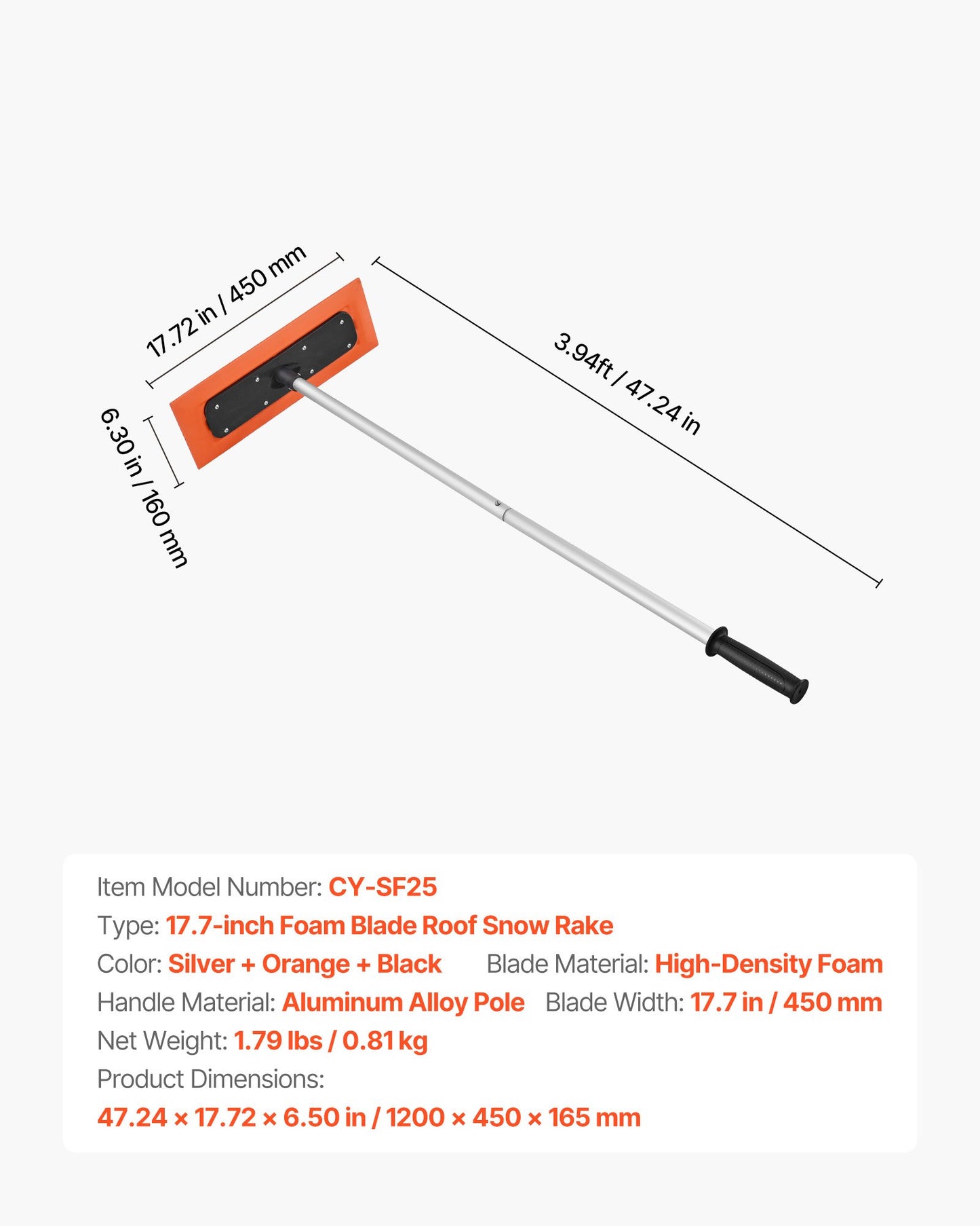 VEVOR Snow Roof Rake, 1.2m — view 8