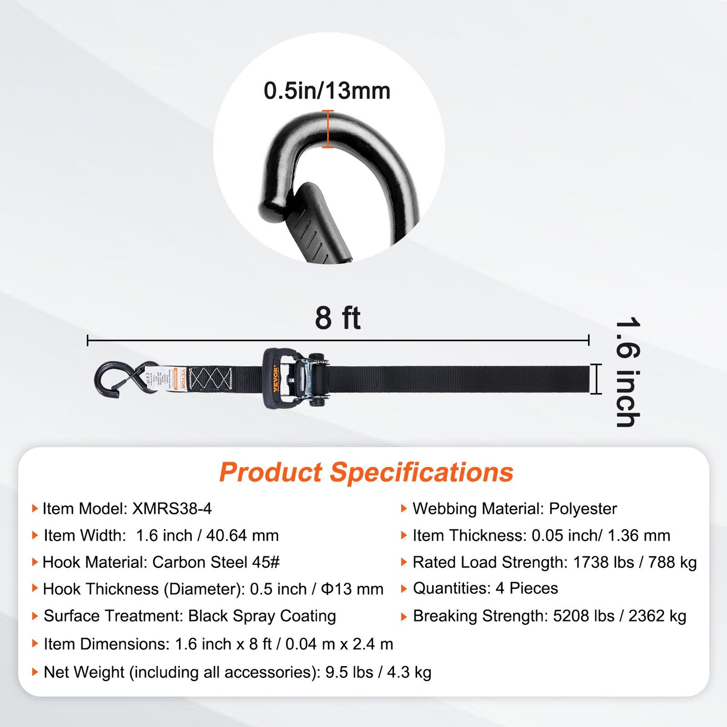 4 Pack Ratchet Tie Down — view 8
