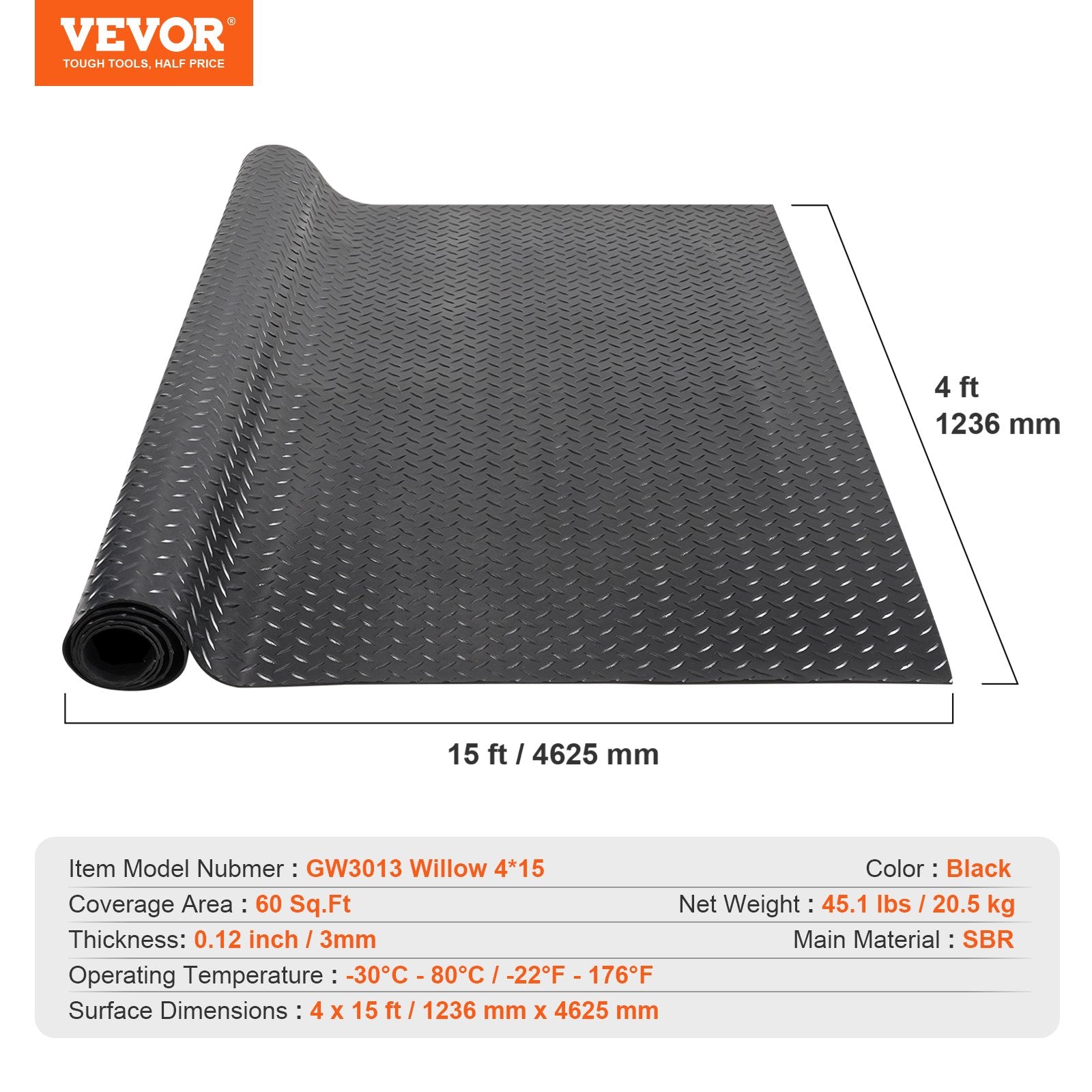 Diamond-Plate Rubber Flooring Roll, 3 — view 8
