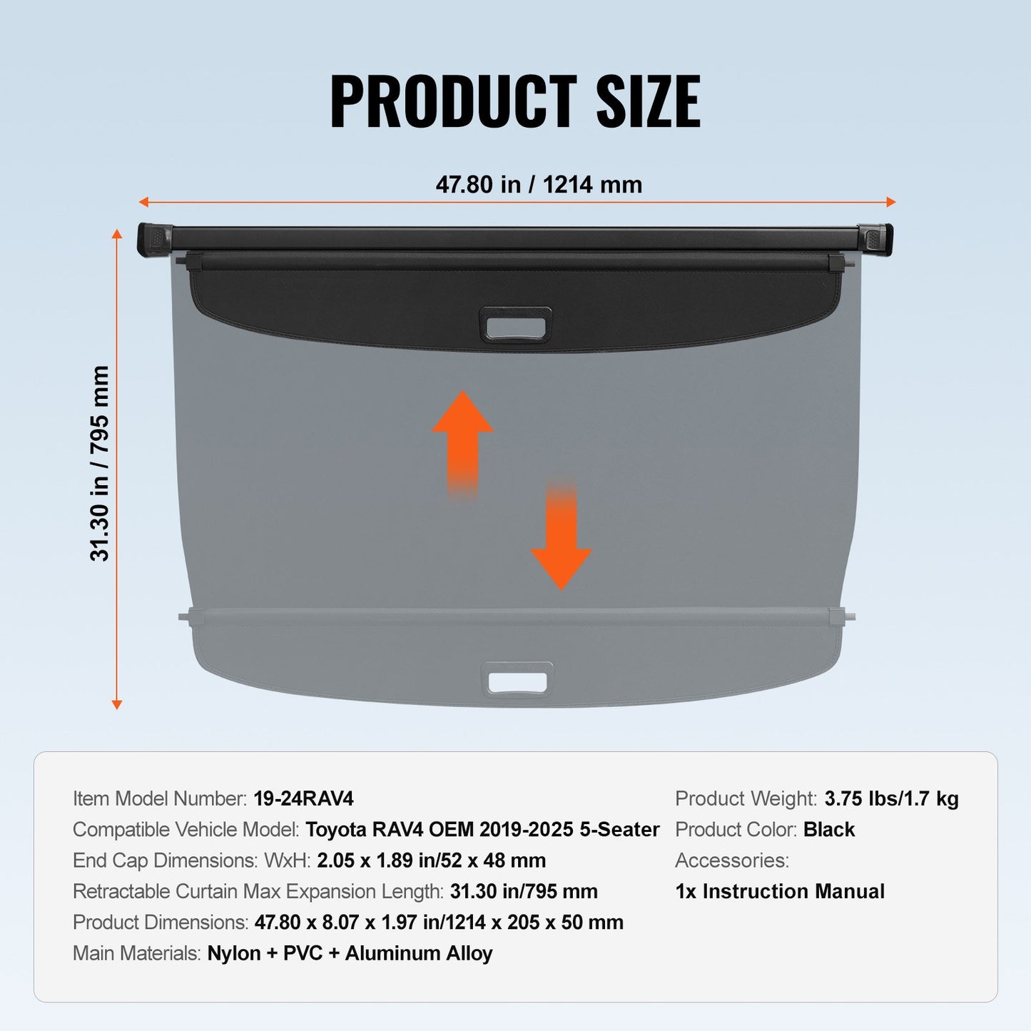 Toyota RAV4 2019-2025 retractable cargo cover — view 8